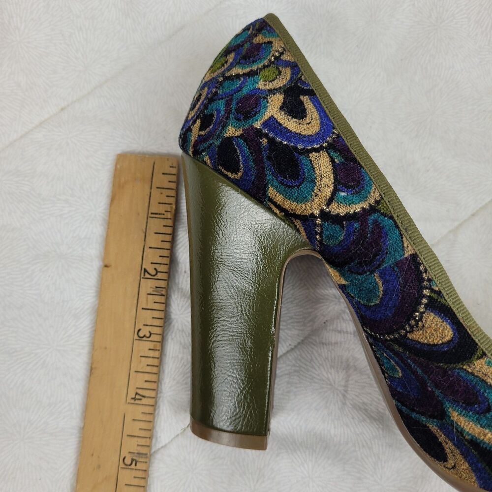 naughty monkey Olive Green Multicolor Patterned Peep-Toe Block Heels - Picture 11 of 13